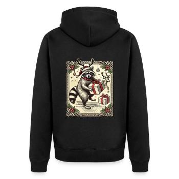 Weihnachtlicher Waschbär Mit Geschenken Und - Unisex Premium Bio Zip Hoodie - Schwarz - Hinten - Nico (187cm)