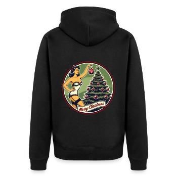 Motif pin-up de Noël rétro vintage - Veste à capuche bio Premium Unisexe - noir - Dos - Nico (187cm)