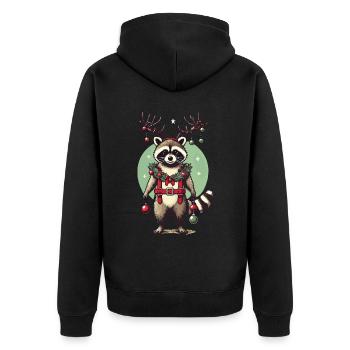 Niedlicher Waschbär Mit Rentiergeweih - Unisex Premium Bio Zip Hoodie - Schwarz - Hinten - Nico (187cm)