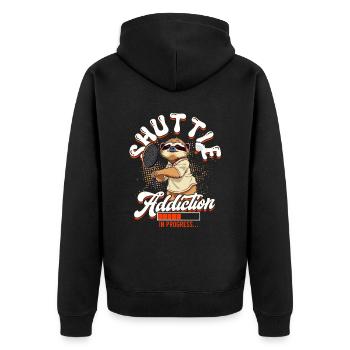 Badminton Shuttle Addiction In Progress - Unisex Premium Organic Zip Hoodie - black - Back - Nico (187cm)