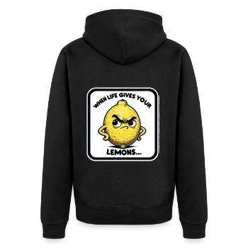 Wenn Das Leben Dir Zitronen Gibt... - Unisex Premium Bio Zip Hoodie - Schwarz - Hinten - Nico (187cm)