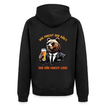 How does the bear do? The bear makes you empty! Jollier - Unisex Premium Organic Zip Hoodie - black - Back - Nico (187cm)