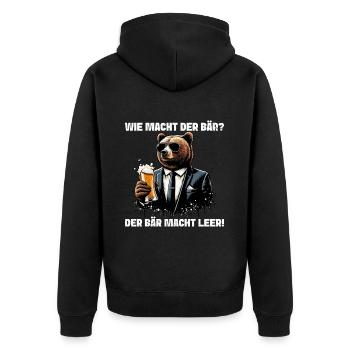 How does the bear do? The bear makes you empty! Jollier - Unisex Premium Organic Zip Hoodie - black - Back - Nico (187cm)