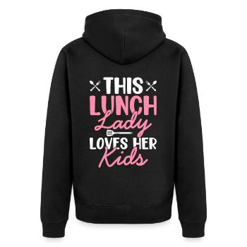 Cafeteria-Mitarbeiterin Diese Lunch-Lady liebt ihr - Unisex Premium Bio Zip Hoodie - Schwarz - Hinten - Nico (187cm)