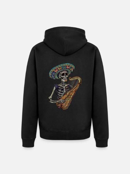 Harp Mexican Skeleton - Unisex Premium Organic Zip Hoodie - black