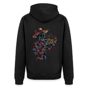 Trompette mexicaine squelette - Veste à capuche bio Premium Unisexe - noir - Dos - Nico (187cm)
