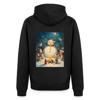 Schneemann Lagerfeuer Weihnachten Frauen Männer - Unisex Premium Bio Zip Hoodie - Schwarz - Hinten - Nico (187cm)