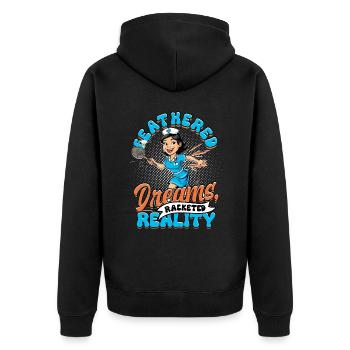 Badminton Feathered Dreams Racketed Reality - Unisex Premium Organic Zip Hoodie - black - Back - Nico (187cm)