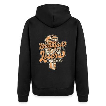 Frühstück ist für Verlierer Opernhaus-Sänger - Unisex Premium Bio Zip Hoodie - Schwarz - Hinten - Nico (187cm)