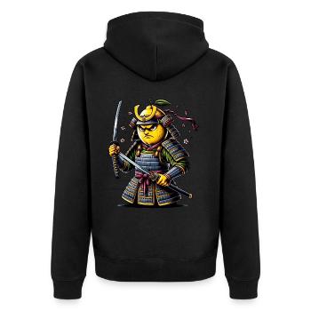 Wütender Samurai Zitrone Krieger Kunstwerk - Unisex Premium Bio Zip Hoodie - Schwarz - Hinten - Nico (187cm)