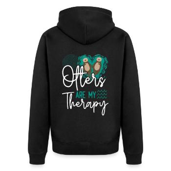 Otter Otters Are My Therapy - Unisex Premium Organic Zip Hoodie - black - Back - Nico (187cm)