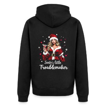 Santa's Little Troublemaker Christmas Hat - Unisex Premium Organic Zip Hoodie - black - Back - Nico (187cm)