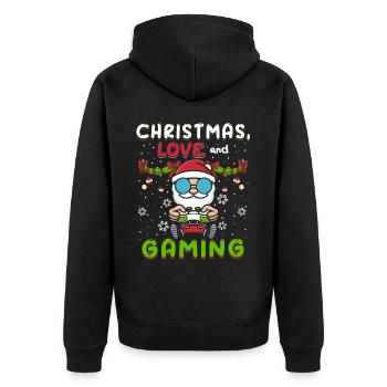 Christmas, Love and Gaming – Vibes für Gamer - Unisex Premium Bio Zip Hoodie - Schwarz - Hinten - Nico (187cm)