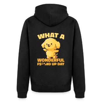 Golden Doodle Fucked Up Day - Unisex Premium Bio Zip Hoodie - Schwarz - Hinten - Nico (187cm)