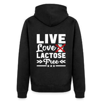Laktoseintoleranz Laktoseintolerant - Unisex Premium Bio Zip Hoodie - Schwarz - Hinten - Nico (187cm)