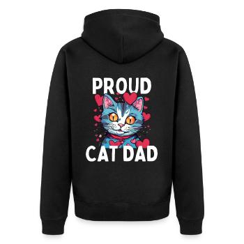 Proud Cat Lover Cat Dad With Heart Funny - Unisex Premium Organic Zip Hoodie - black - Back - Nico (187cm)