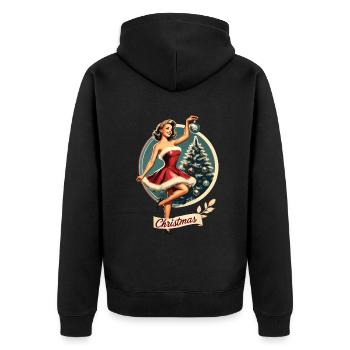 Weihnachtliches Retro Pin-Up Motiv - Unisex Premium Bio Zip Hoodie - Schwarz - Hinten - Nico (187cm)