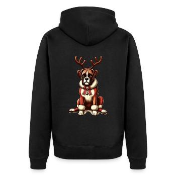 Weihnachtlicher Boxer Hund Mit Geweih - Unisex Premium Bio Zip Hoodie - Schwarz - Hinten - Nico (187cm)