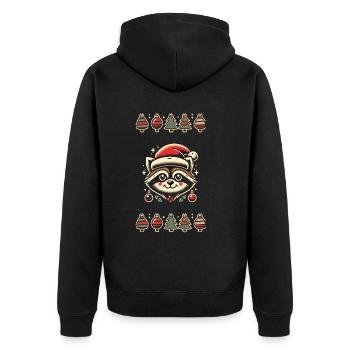 Weihnachtlicher Waschbär Mit Weihnachtsmütze - Unisex Premium Bio Zip Hoodie - Schwarz - Hinten - Nico (187cm)
