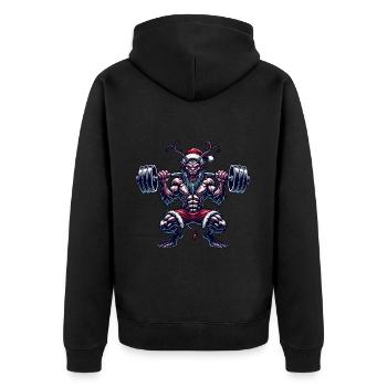 Krampus Bodybuilder Muskeltraining Winter Gym - Unisex Premium Bio Zip Hoodie - Schwarz - Hinten - Nico (187cm)