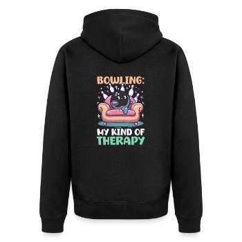 Bowling Bowling: Meine Art von Therapie - Unisex Premium Bio Zip Hoodie - Schwarz - Hinten - Nico (187cm)