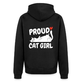 Stolze Katzenmädchen Liebe Katzenliebhaber Lustig - Unisex Premium Bio Zip Hoodie - Schwarz - Hinten - Nico (187cm)