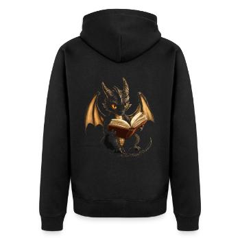 Schwarzer Drache – Mystik für Bücherliebhaber - Unisex Premium Bio Zip Hoodie - Schwarz - Hinten - Nico (187cm)