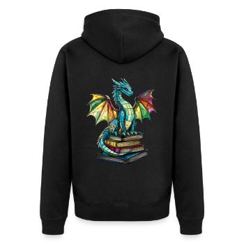 Buntglas-Drache – Kunstvolles Design Fantasy-Fans - Unisex Premium Bio Zip Hoodie - Schwarz - Hinten - Nico (187cm)