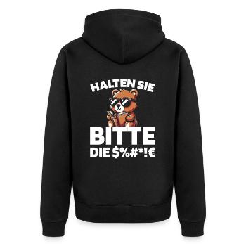 Bear Brown Bear Please keep your mouth shut - Unisex Premium Organic Zip Hoodie - black - Back - Nico (187cm)