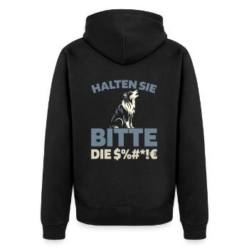 Australian Shepherd Halten Sie Bitte Die Fresse - Unisex Premium Bio Zip Hoodie - Schwarz - Hinten - Nico (187cm)