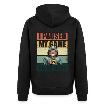 Gamer Gaming Zocker J’ai mis mon jeu en pause pour être ici - Veste à capuche bio Premium Unisexe - noir - Dos - Nico (187cm)