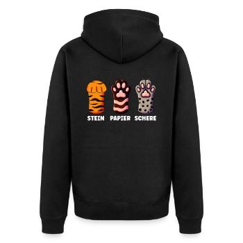 Cat Stone Paper Scissors Paw Game Funny - Unisex Premium Organic Zip Hoodie - black - Back - Nico (187cm)