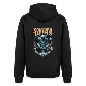 Conquer The Dephs - Unisex Premium Bio Zip Hoodie - Schwarz - Hinten - Nico (187cm)