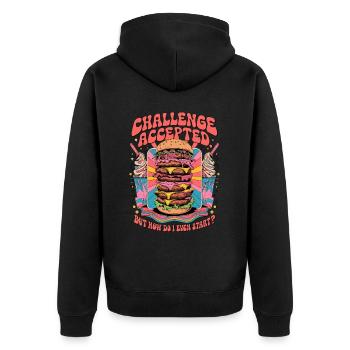 Burger Challenge Accepted - Unisex Premium Bio Zip Hoodie - Schwarz - Hinten - Nico (187cm)