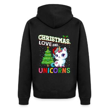 Einhorn Pferde Reitern Weihnachen Liebe Reiten - Unisex Premium Bio Zip Hoodie - Schwarz - Hinten - Nico (187cm)