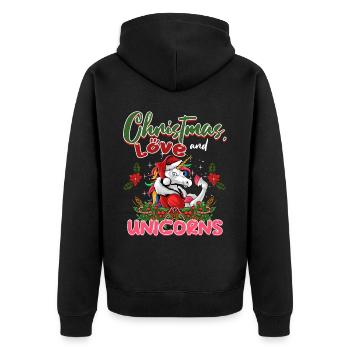 Einhorn Pferde Reitern Weihnachen Liebe Reiten - Unisex Premium Bio Zip Hoodie - Schwarz - Hinten - Nico (187cm)