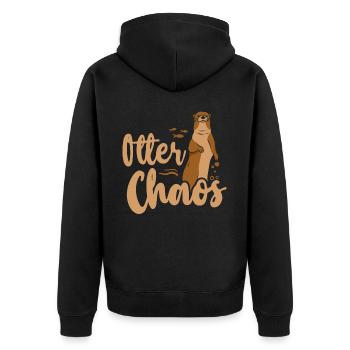Otter Pun Otter Chaos - Unisex Premium Bio Zip Hoodie - Schwarz - Hinten - Nico (187cm)