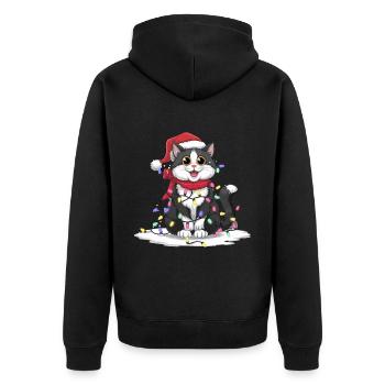 Katze Weihnachten Frohe Weihnachten - Unisex Premium Bio Zip Hoodie - Schwarz - Hinten - Nico (187cm)