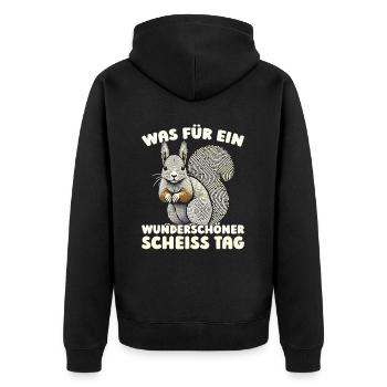 Eichhörnchen Halten Sie Bitte Die Fresse - Unisex Premium Bio Zip Hoodie - Schwarz - Hinten - Nico (187cm)