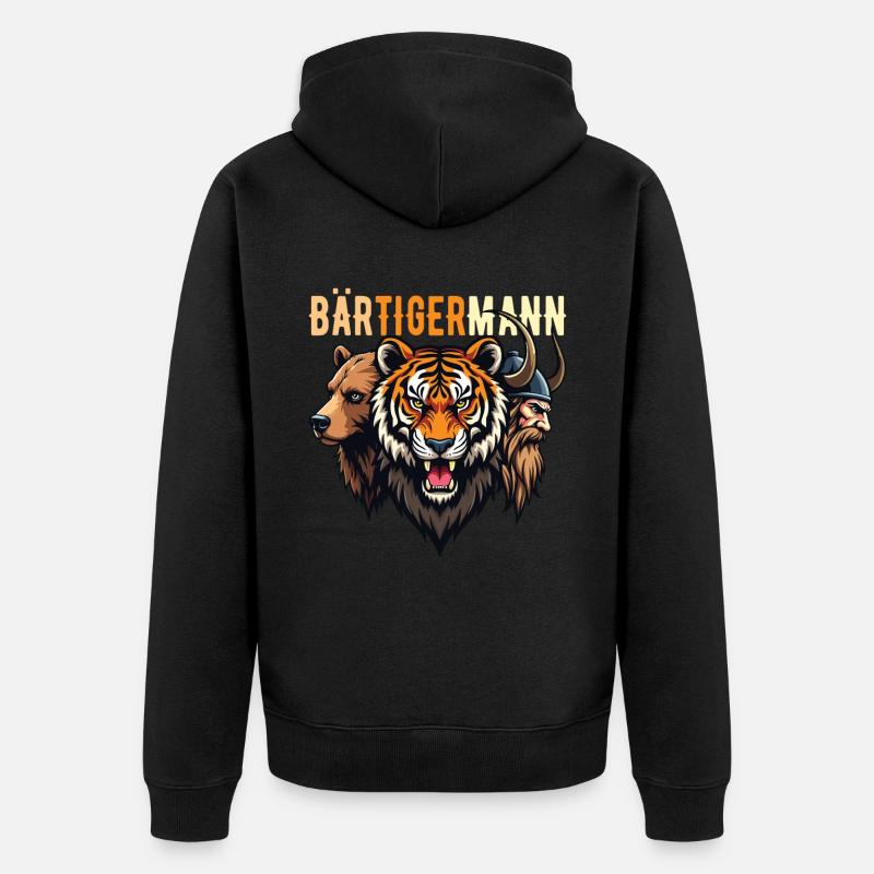 Bärtigermann Bär Tiger Mann Wikinger - Unisex Premium Bio Zip Hoodie - Schwarz