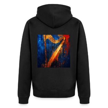 Harfe - Unisex Premium Bio Zip Hoodie - Schwarz - Hinten - Nico (187cm)