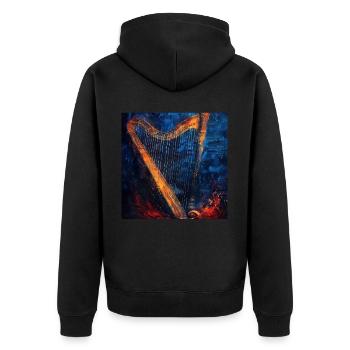 Harfe - Unisex Premium Bio Zip Hoodie - Schwarz - Hinten - Nico (187cm)