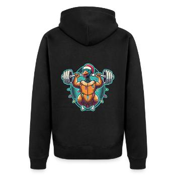 Lustige Weihnachtsgans Bodybuilding Weihnachten - Unisex Premium Bio Zip Hoodie - Schwarz - Hinten - Nico (187cm)