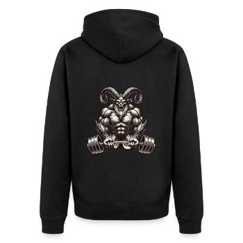 Weihnachtlicher Krampus Bodybuilder Muskeltraining - Unisex Premium Bio Zip Hoodie - Schwarz - Hinten - Nico (187cm)
