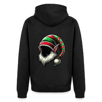 Weihnachtlicher Elfenhut mit Bart und Ohren Kostüm - Unisex Premium Bio Zip Hoodie - Schwarz - Hinten - Nico (187cm)