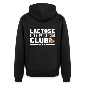 Laktoseintoleranz Laktoseintolerant - Unisex Premium Bio Zip Hoodie - Schwarz - Hinten - Nico (187cm)