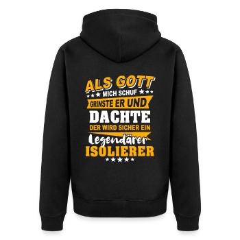 Isolierer Sprüche - Unisex Premium Bio Zip Hoodie - Schwarz - Hinten - Nico (187cm)