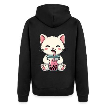 Katze Bubble Tea - Unisex Premium Bio Zip Hoodie - Schwarz - Hinten - Nico (187cm)