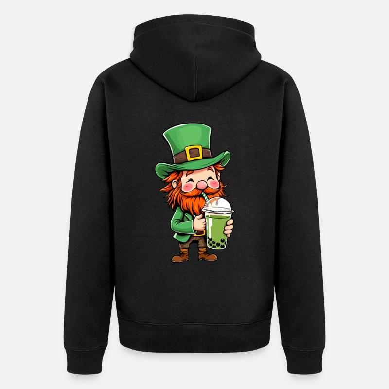 Leprechaun Bubble Tea Saint-Patrick - Veste à capuche bio Premium Unisexe - noir