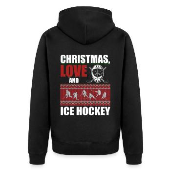 Weihnachten, Liebe und Eishockey Magie auf dem Eis - Unisex Premium Bio Zip Hoodie - Schwarz - Hinten - Nico (187cm)